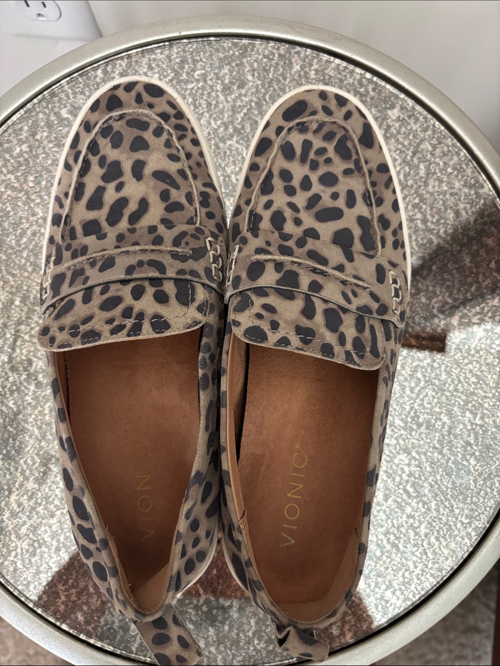 Vionic Taupe and Black Leopard-Print Slip-On Loafers - Picture 2 of 6